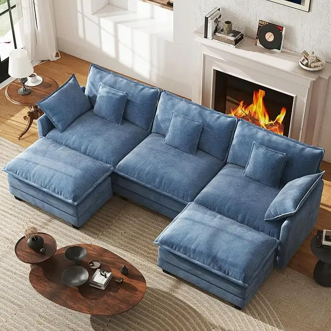U Shape Modular Sectional Sofa Chenille With Movable Ottomans