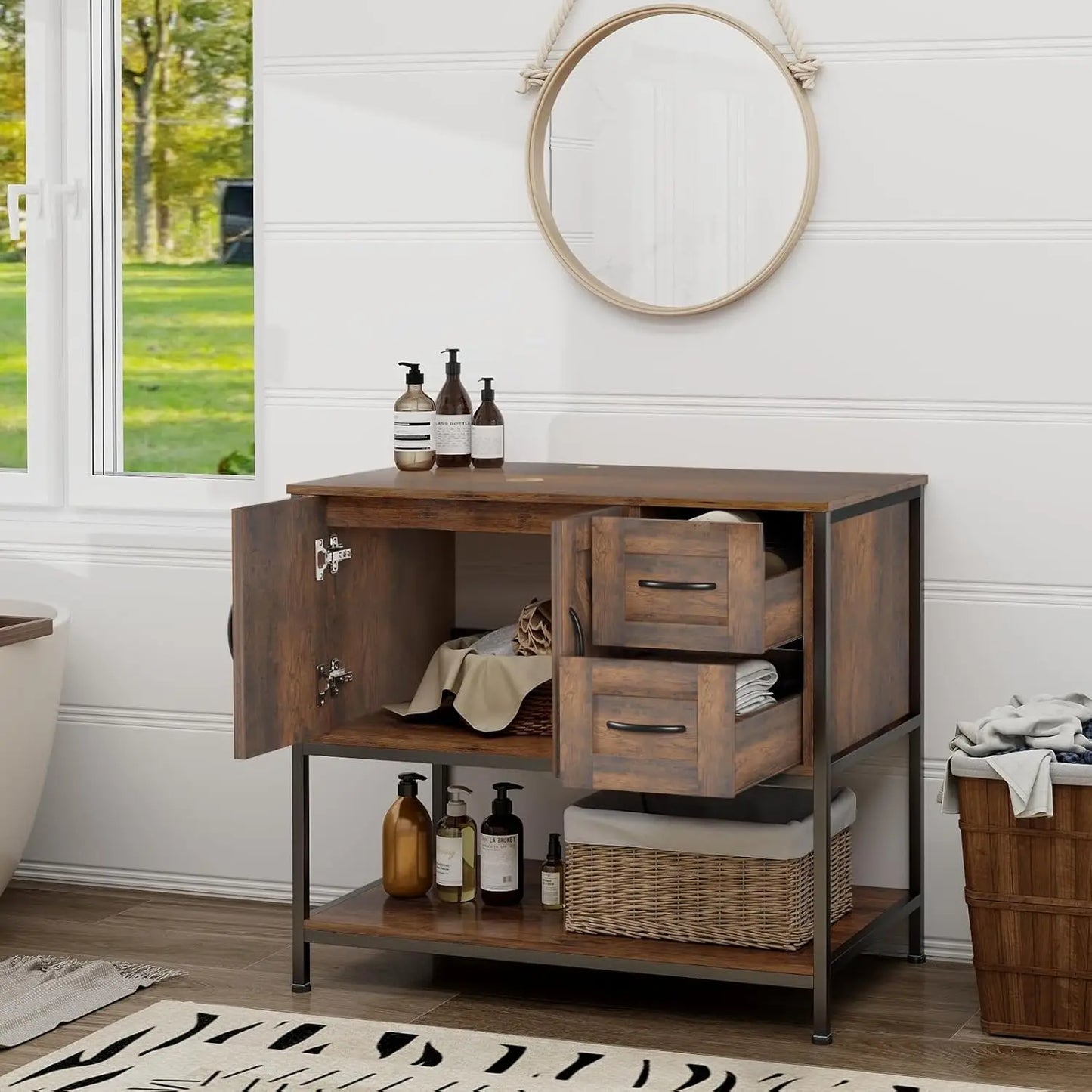Rustic Farmhouse Bathroom Vanity With Ceramic Vessel Sink