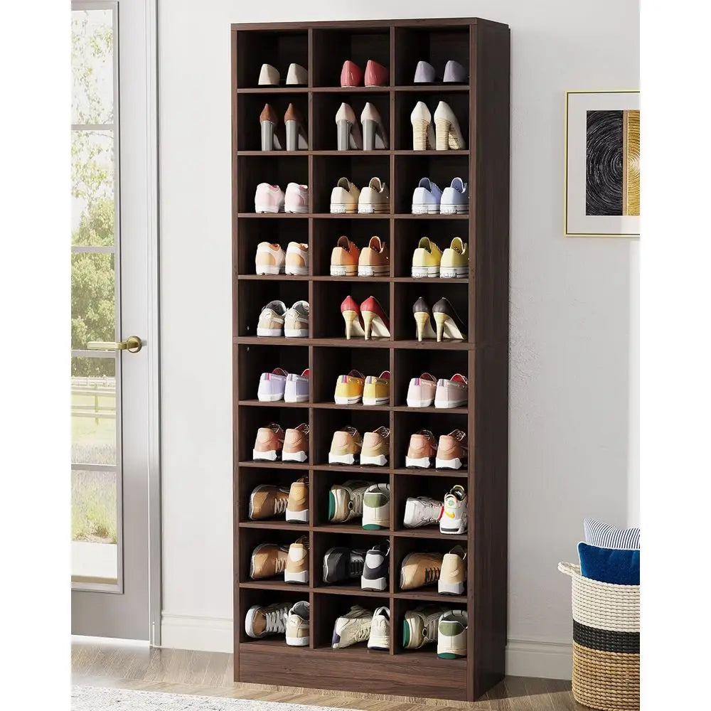 10-Tier Wooden Shoe Cabinet With 30 Cubbies Entryway Organizer