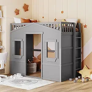 Playhouse Design Loft Bed With Built In Storage Wardrobe And Windows