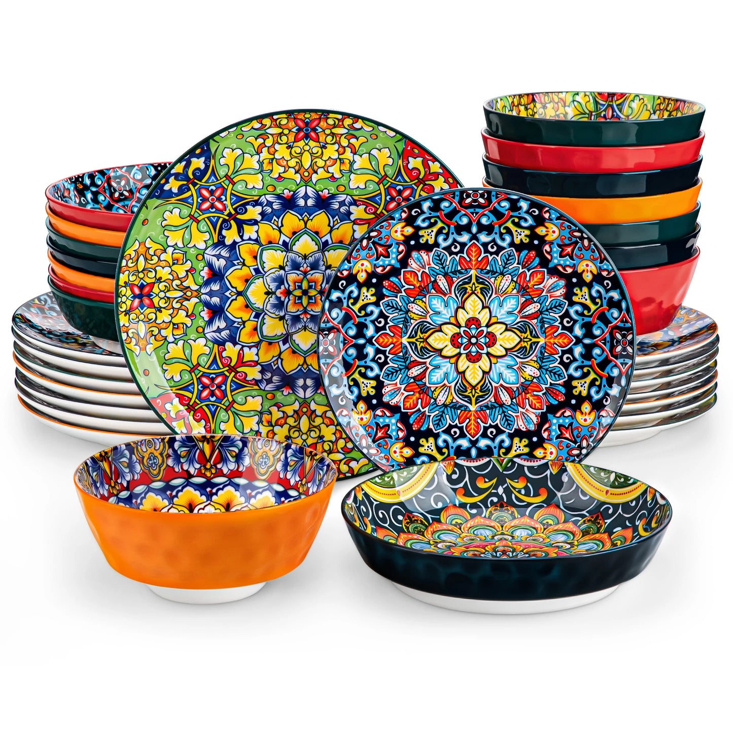 MALACASA Ceramic Dinnerware Set 12 16 18 24 Piece Bohemian Style For 6