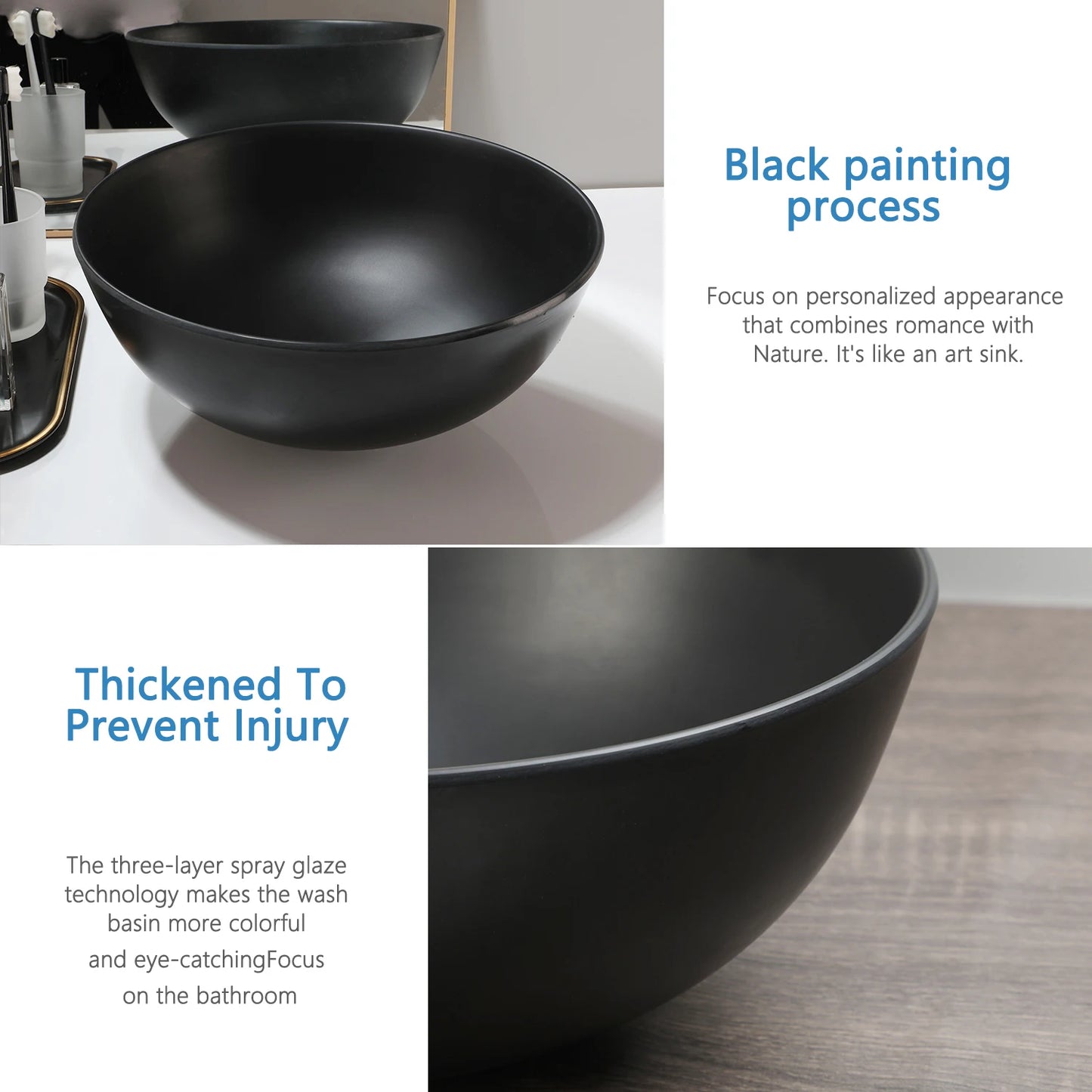 MEKKHALA Round Stone Resin Vessel Sink With Drain Combo Above Counter