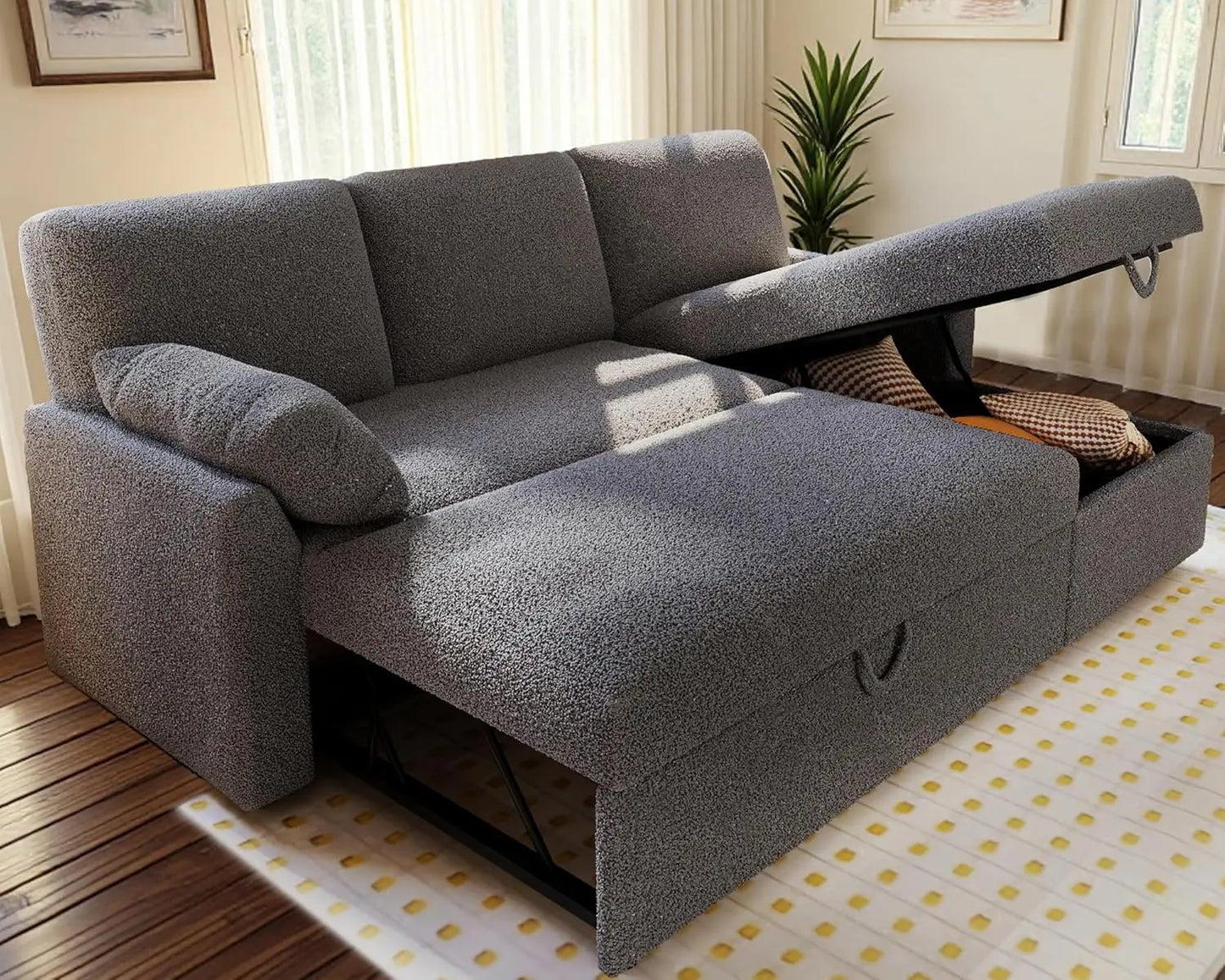 2-In-1 Pull-Out Sleeper Sofa Bed With Storage Chaise