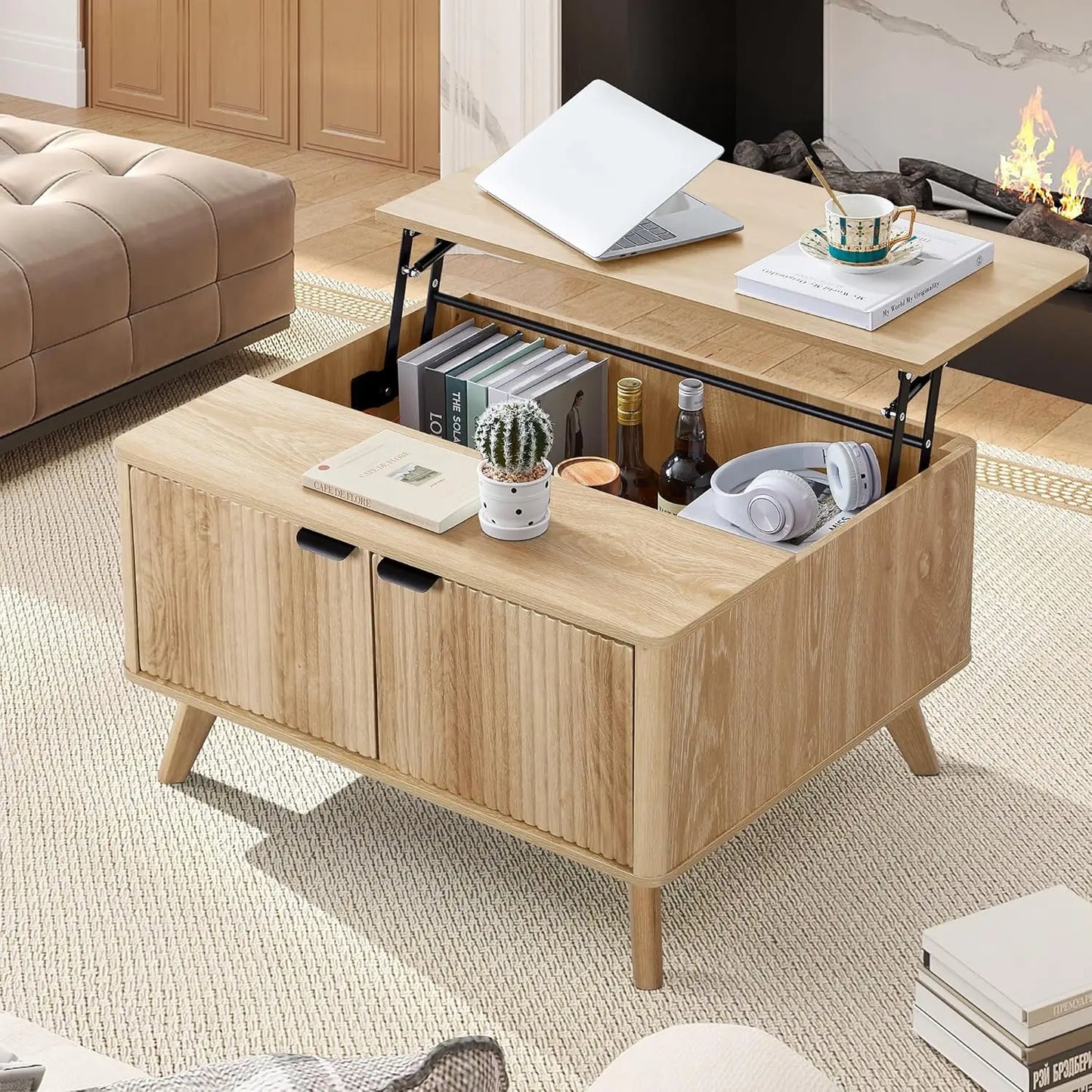 Oval Minimalist Farmhouse Coffee Table With Storage