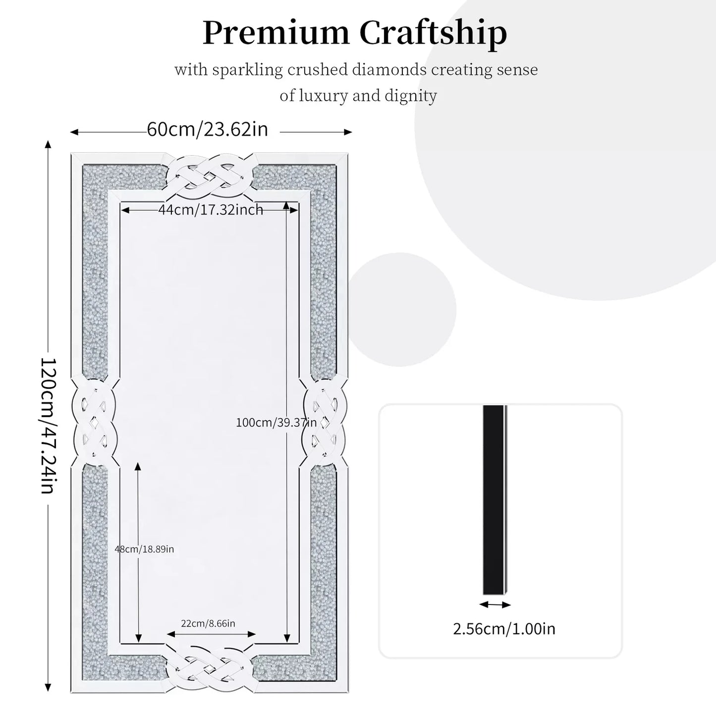 Wisfor Crushed Diamond Wall Mirror Framed Glass Glam Bling Edge