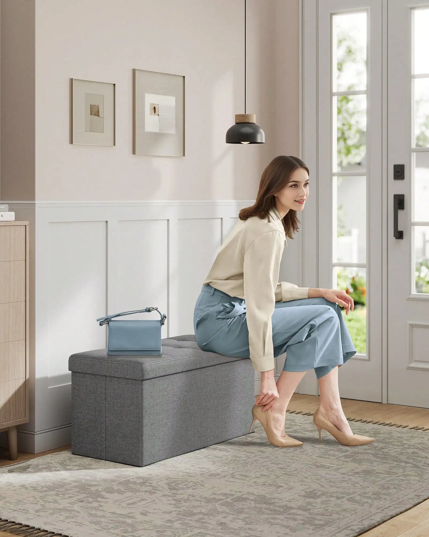 Storage Ottoman Bench For Shoes MDF Nonwoven Fabric