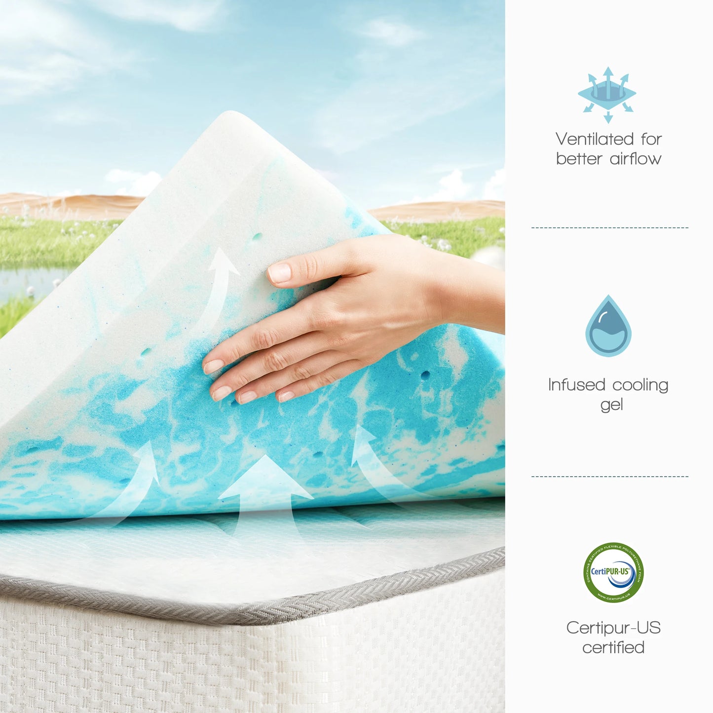 JHK Gel Memory Foam Mattress Topper Cooling And Breathable