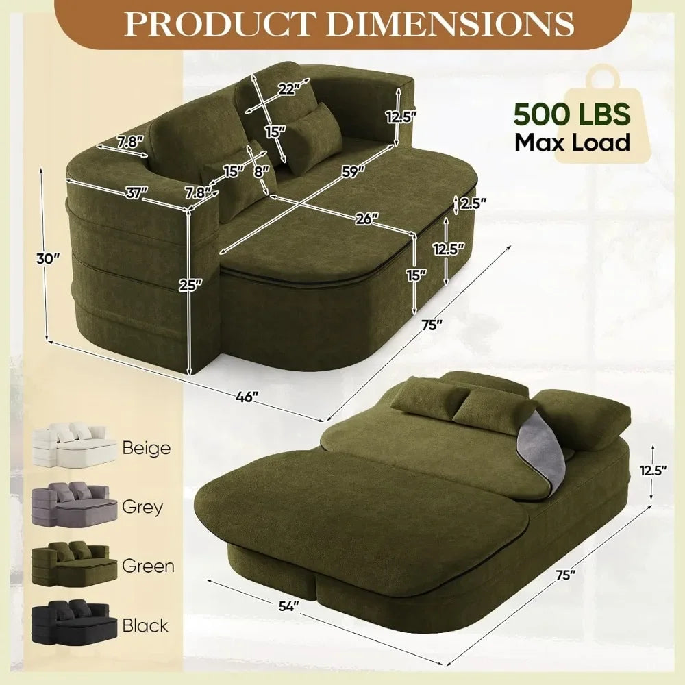 Convertible Sleeper Sofa Bed Futon Couch Folding Chenille Modern