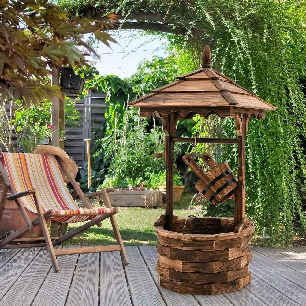 Giantex Rustic Wishing Well Fountain Outdoor Water Feature Adjustable Flow
