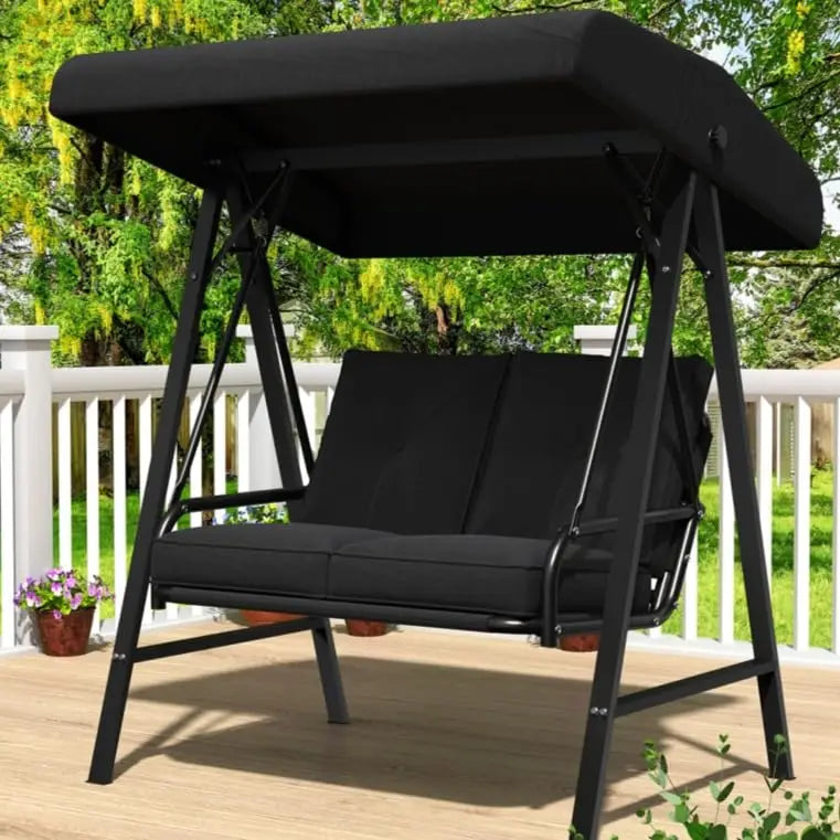 Outdoor Porch Swing Chair With Canopy Two Seat Steel Frame