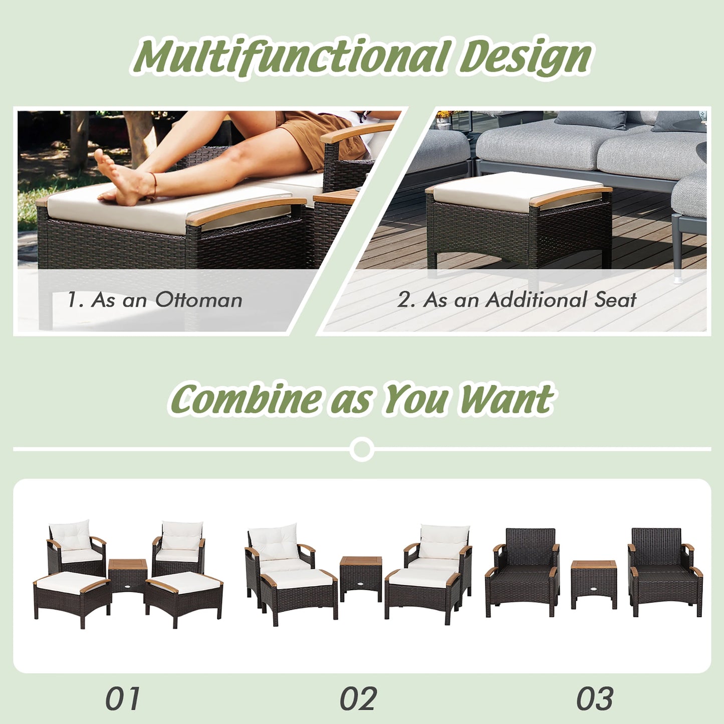 HOMASIS Patio Rattan Sofa Set With Wood Top Table Outdoor