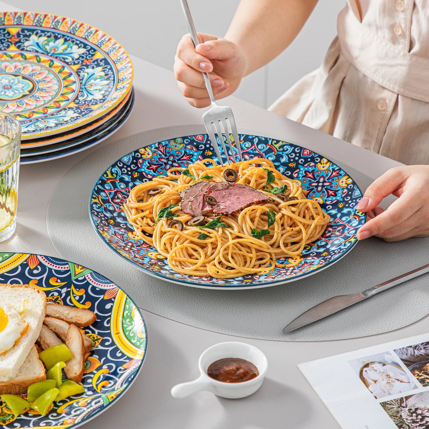 MALACASA Ceramic Dinnerware Set 12 16 18 24 Piece Bohemian Style For 6