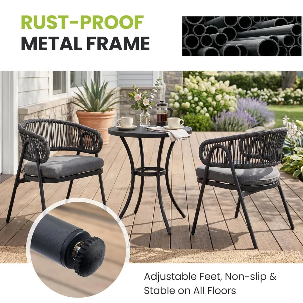 Weather-Resistant Rope Woven Metal Outdoor Dining Chair Set With Cushion