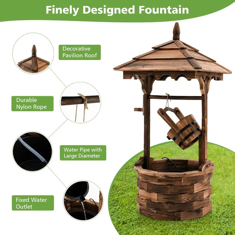 Giantex Rustic Wishing Well Fountain Outdoor Water Feature Adjustable Flow