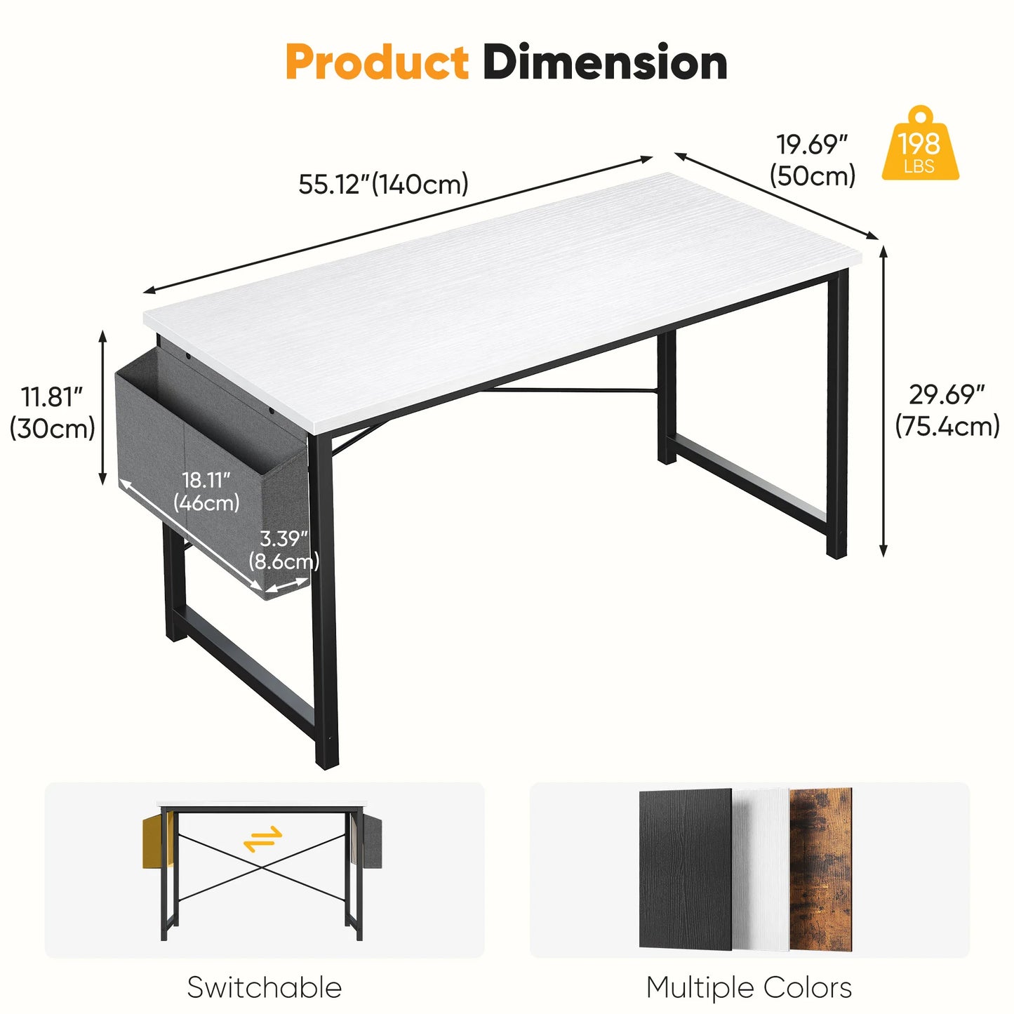 JHK Adjustable Computer Desk Wood Tabletop Storage Bag