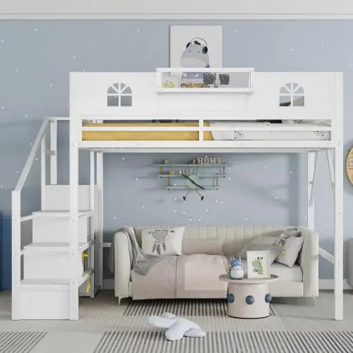 Loft Bed Frame For Adults With Stairs And Wardrobe