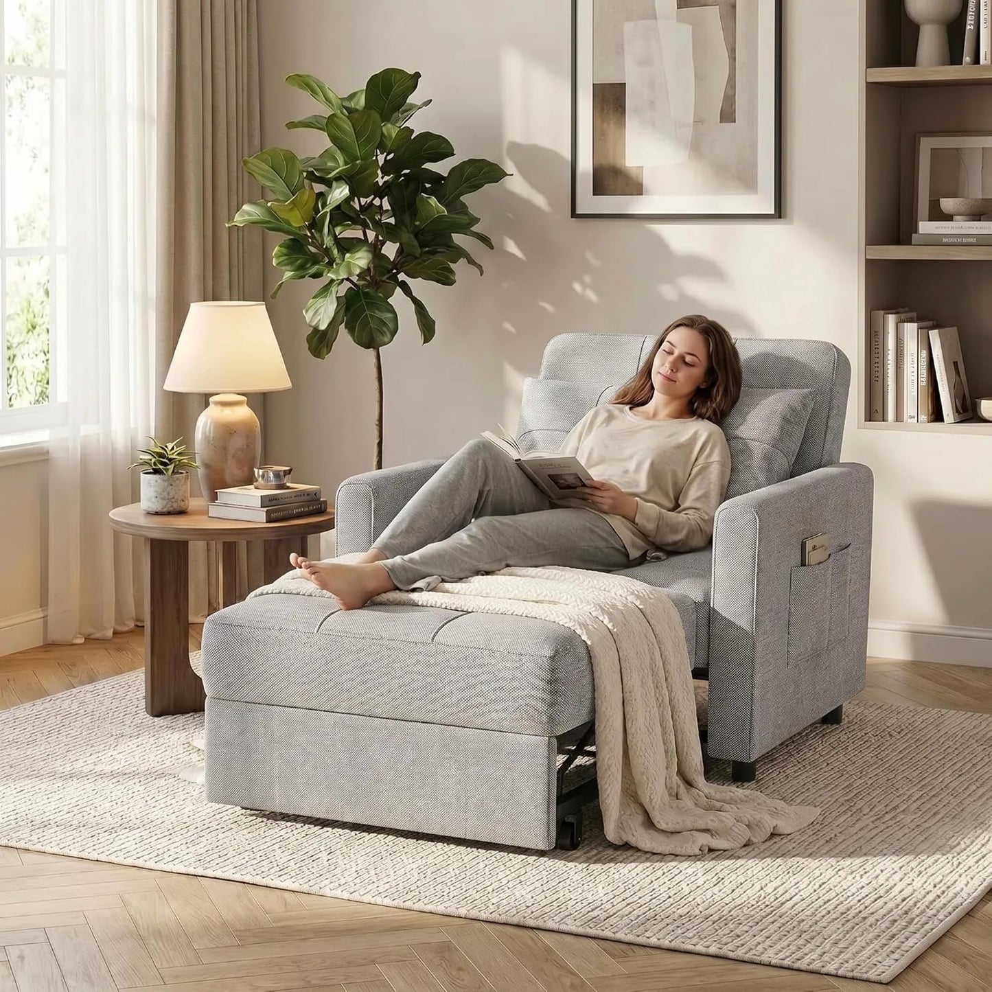 XIUWO Convertible 3 In 1 Sleeper Chair Bed Sofa Wood