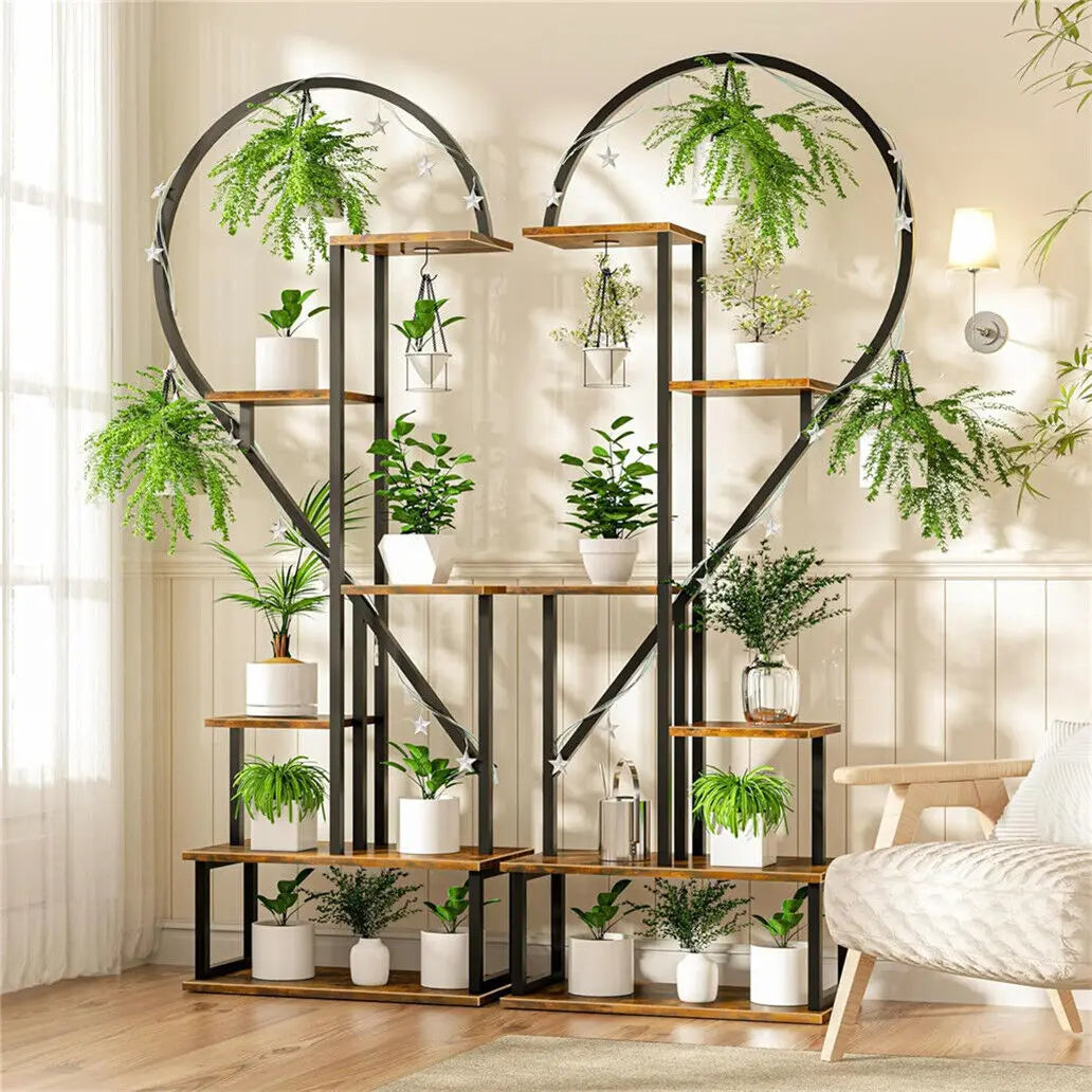 Half Heart Plant Stand With Hooks 6-Tier Flower Shelf