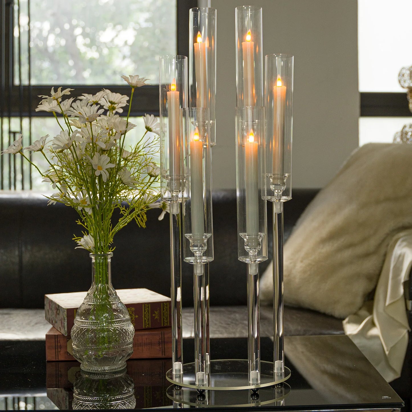 VINCIGANT Six Arm Acrylic Candelabra LED Candle Holder