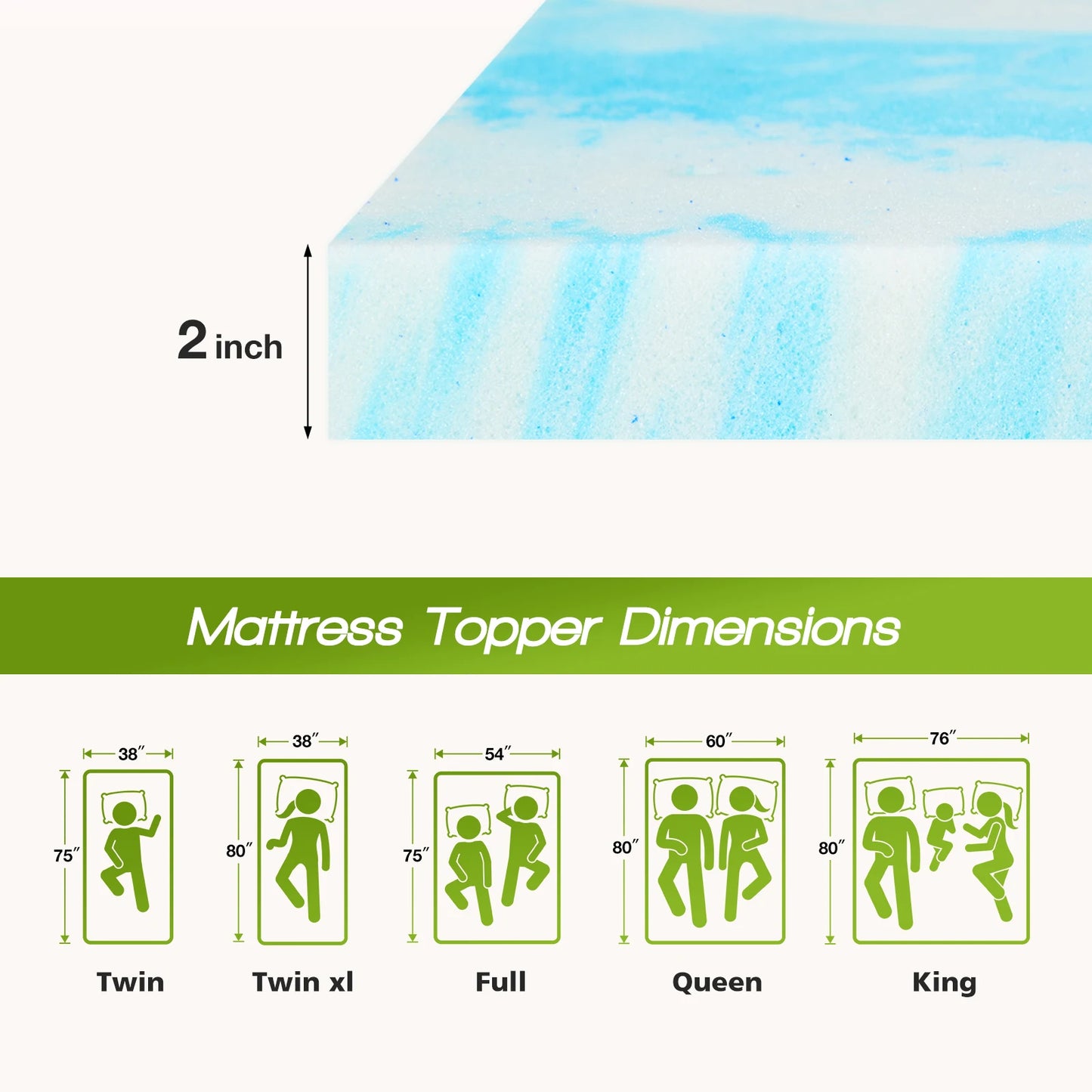 JHK Gel Memory Foam Mattress Topper Cooling And Breathable