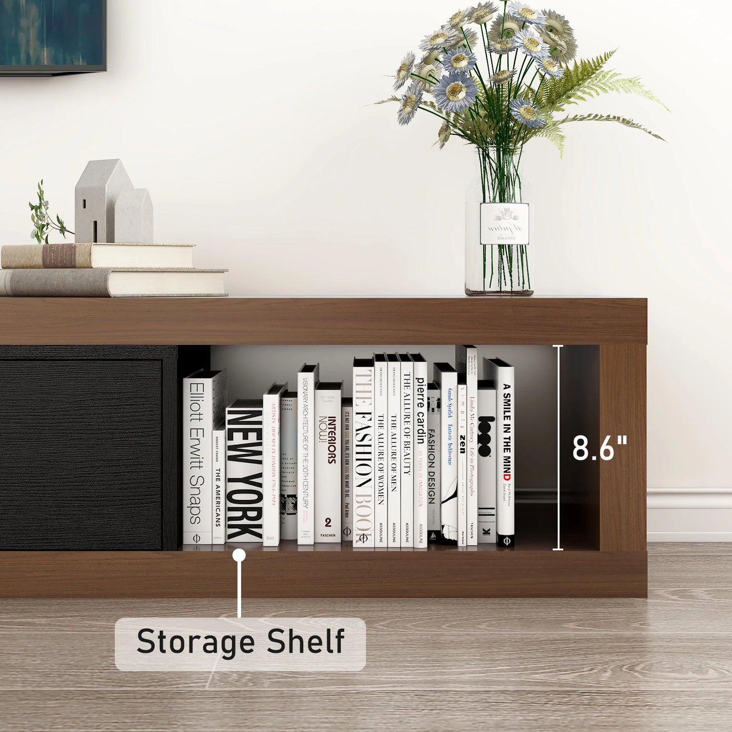 QiaoShiRen Extendable TV Stand Wood Reversible Media Console With Drawers