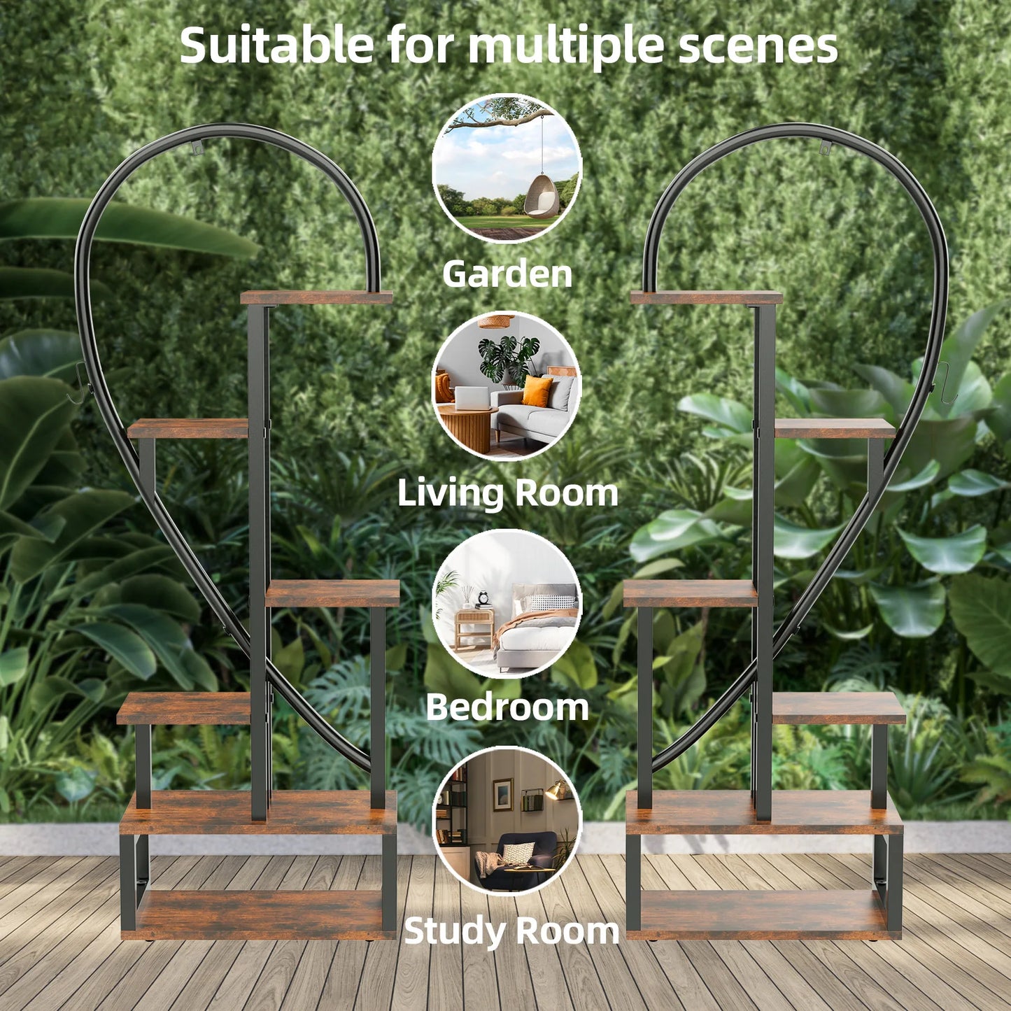 Half Heart Plant Stand With Hooks 6-Tier Flower Shelf