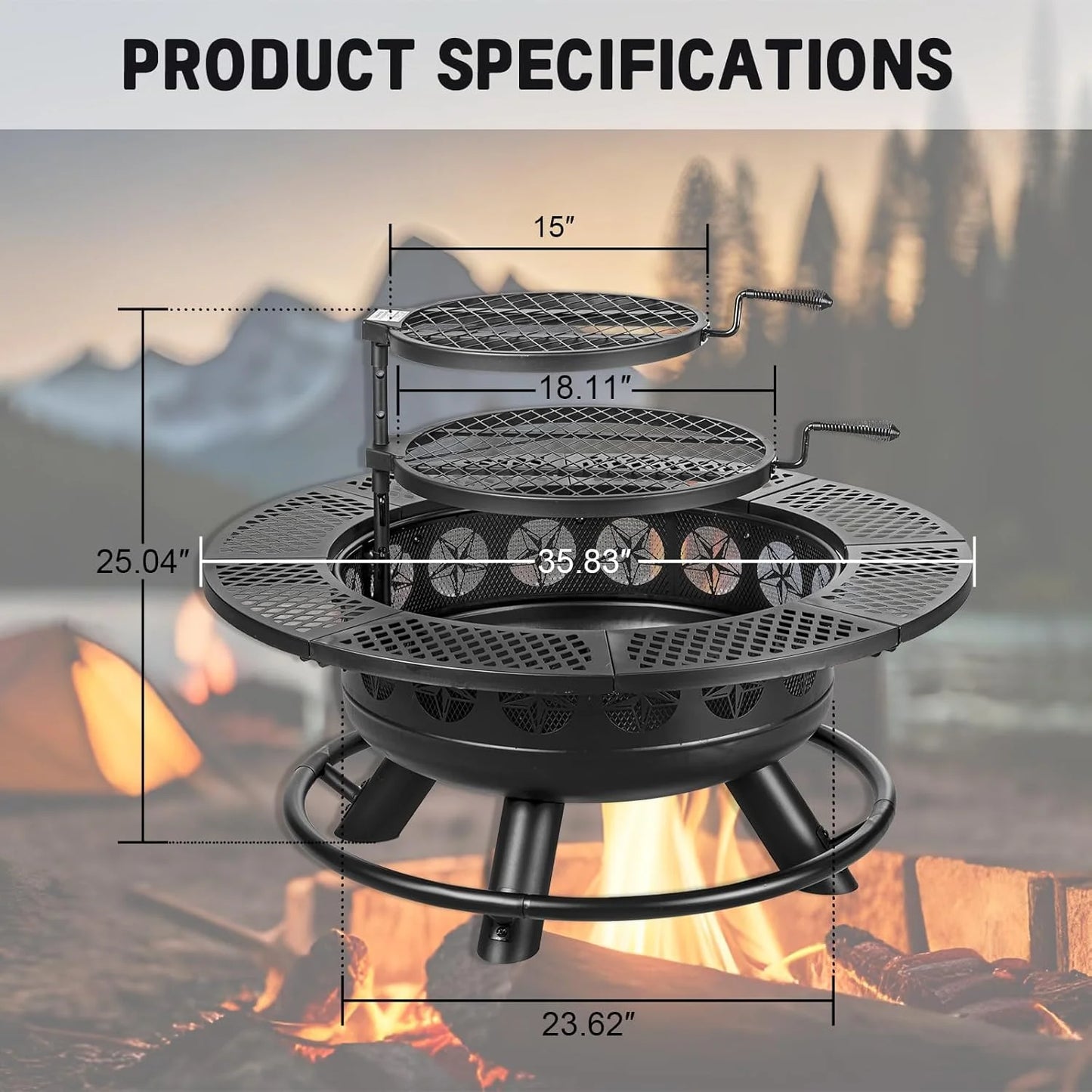 Three In One Outdoor Fire Pit With Lid And Two Cooking Grills Wood Burning
