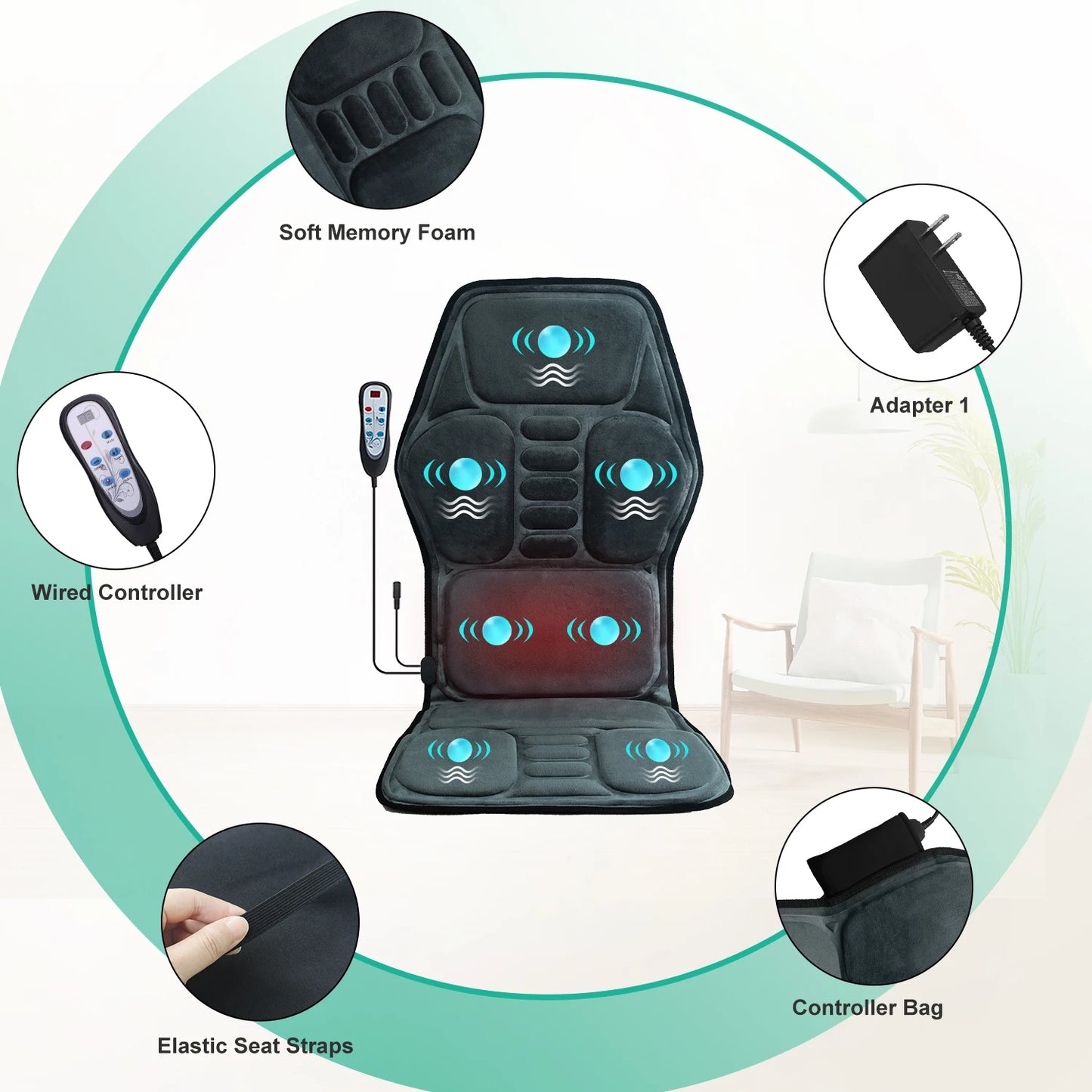HOMEMASSA Vibration Back Massager Seat Cushion With Heat