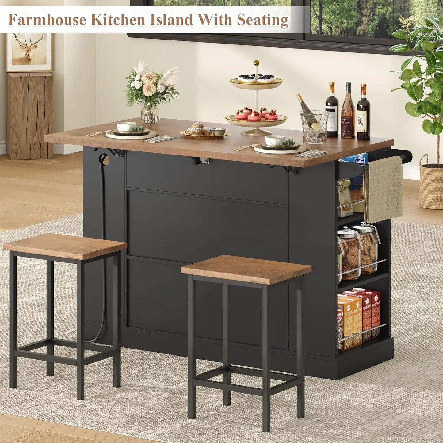Mobile Kitchen Island Cart With Drop Leaf And Drawers