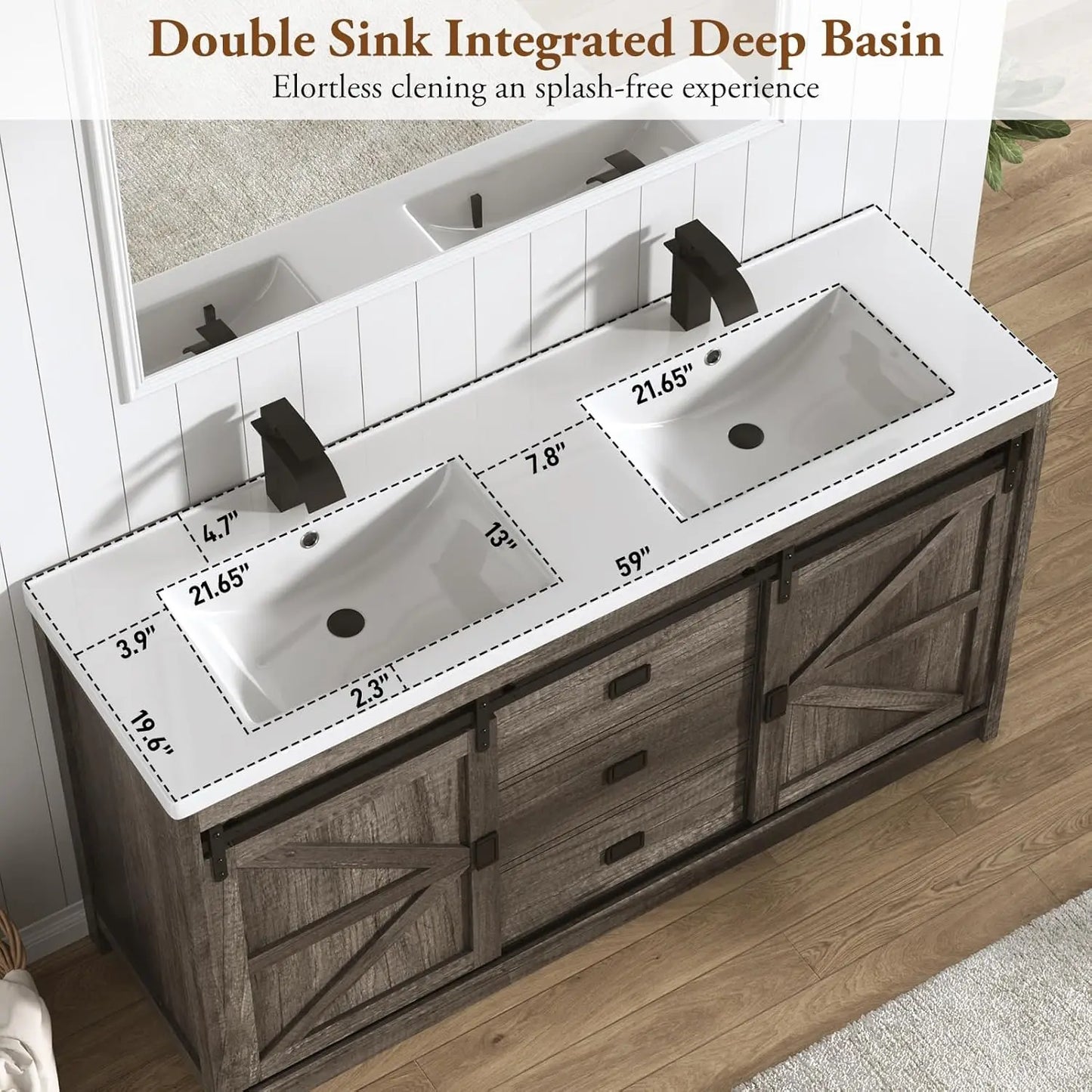 Double Bathroom Vanity With Sink Faucet And Sewer Pipes Cabinet