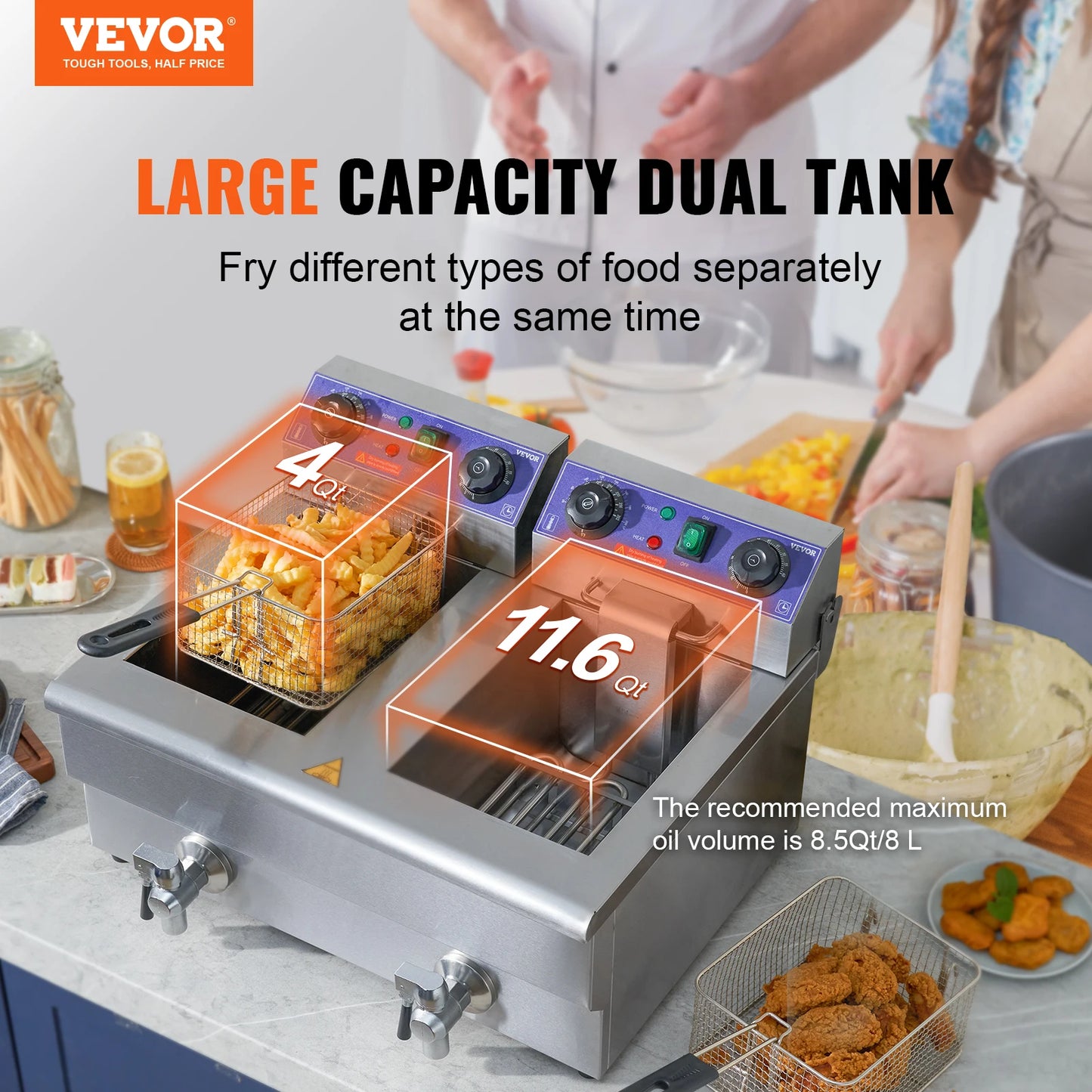 SucceBuy Commercial Electric Deep Fryer With Dual Removable Tanks Countertop