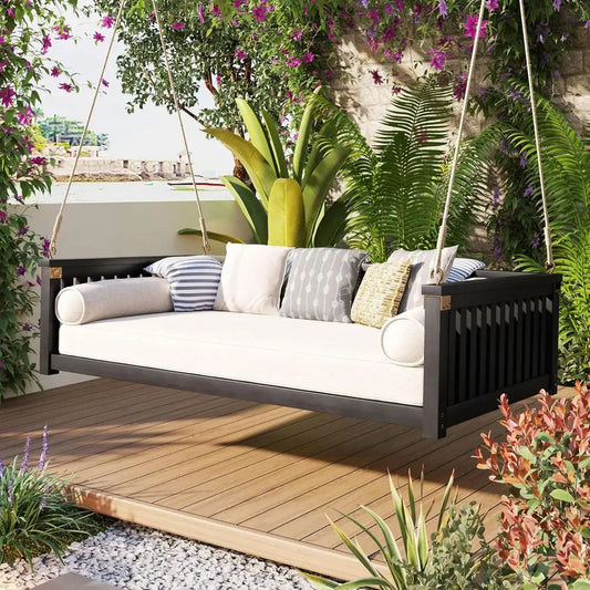 Patio Swing Bed Wooden Twin With Ropes For Garden