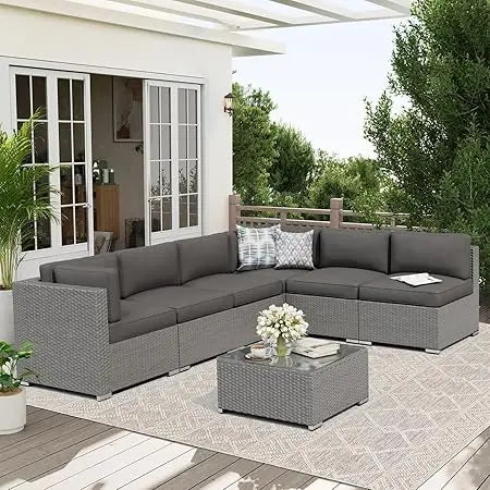 Outdoor Patio Sofa Set Rattan Wicker With Glass Top Table