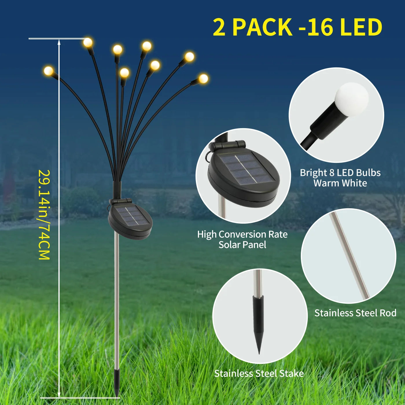 8 Head Solar Firefly LED Lights Outdoor Garden Pathway Decor