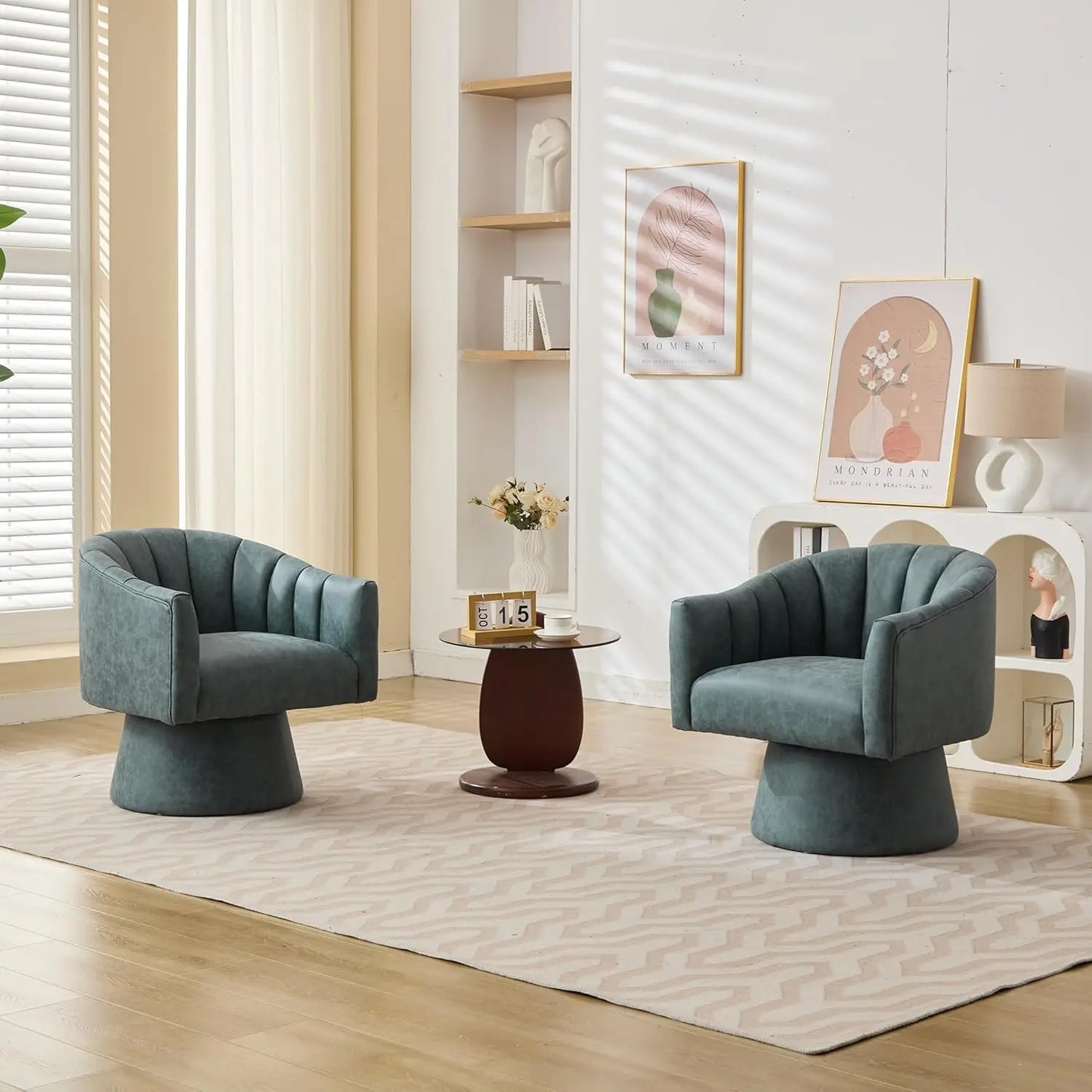 Velvet Upholstered Barrel Chair 360 Degree Swivel Set of 2