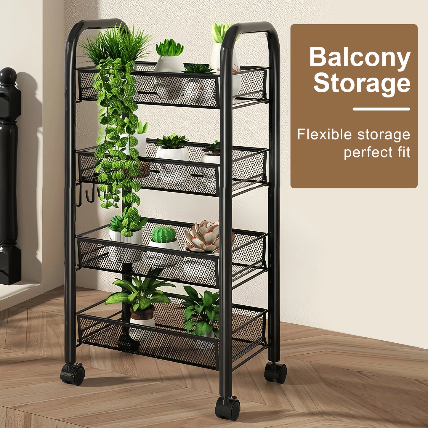 Multilayer Kitchen Storage Cart With Wheels And Stackable Shelves