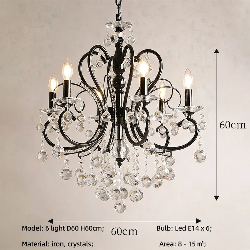 SaloEElaitte American Iron E14 LED Chandelier Crystal Pendant Light