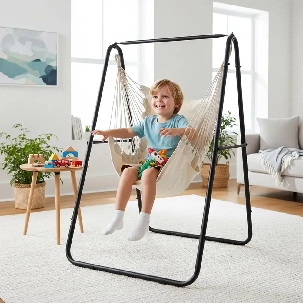 Heavy Duty Hammock Chair With Steel Stand And Pillows Indoor