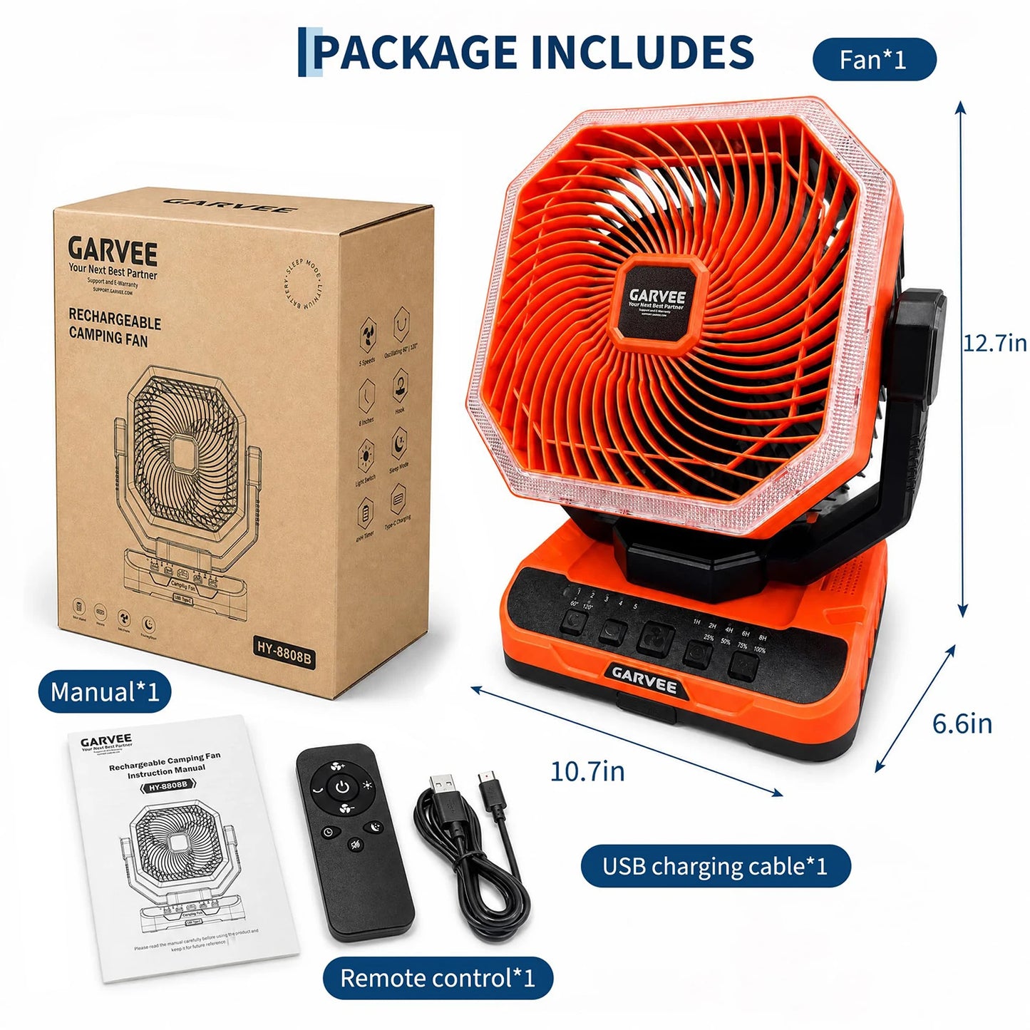 HiMISS Portable Camping Fan 40000mAh Rechargeable Battery LED Light