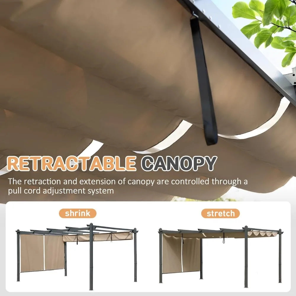 Outdoor Aluminum Pergola With Retractable Canopy And Side Shade