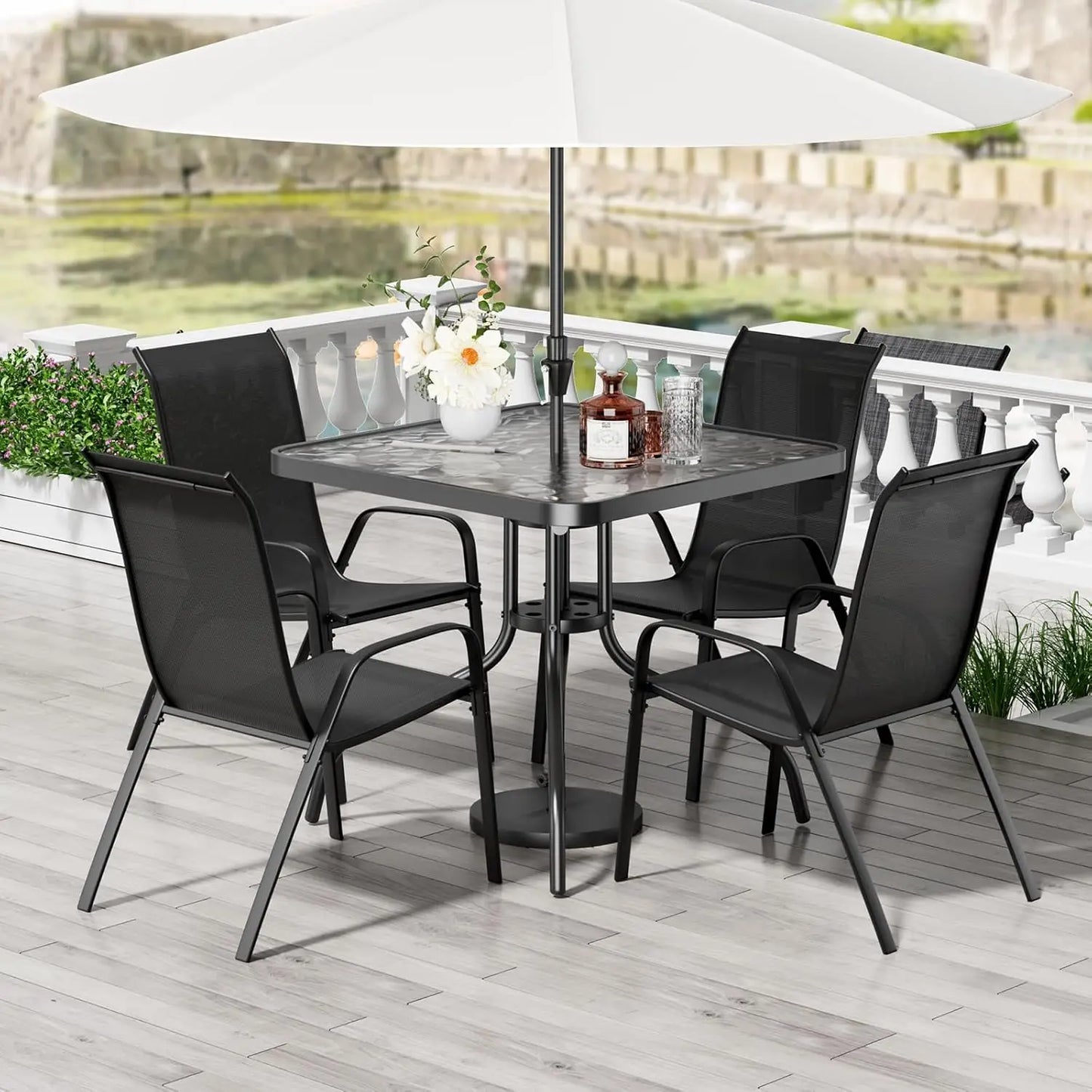 Patio Dining Set 5 Pieces All Weather Textilene Chairs