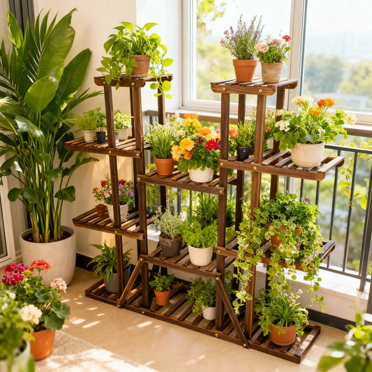 Eleven Tiered Wooden Plant Stand For Indoor And Outdoor Garden