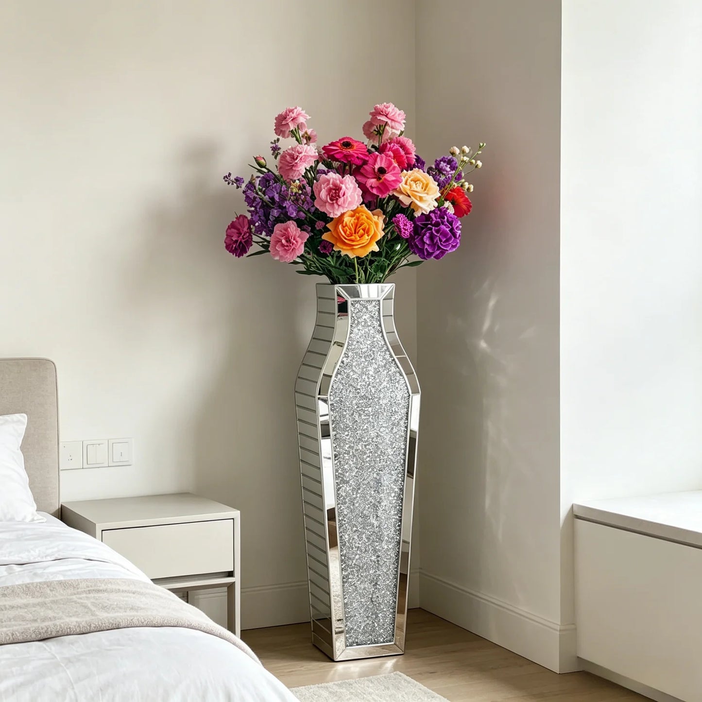 Floor Mirrored Vase Crushed Diamond Glass Tall Home Decor