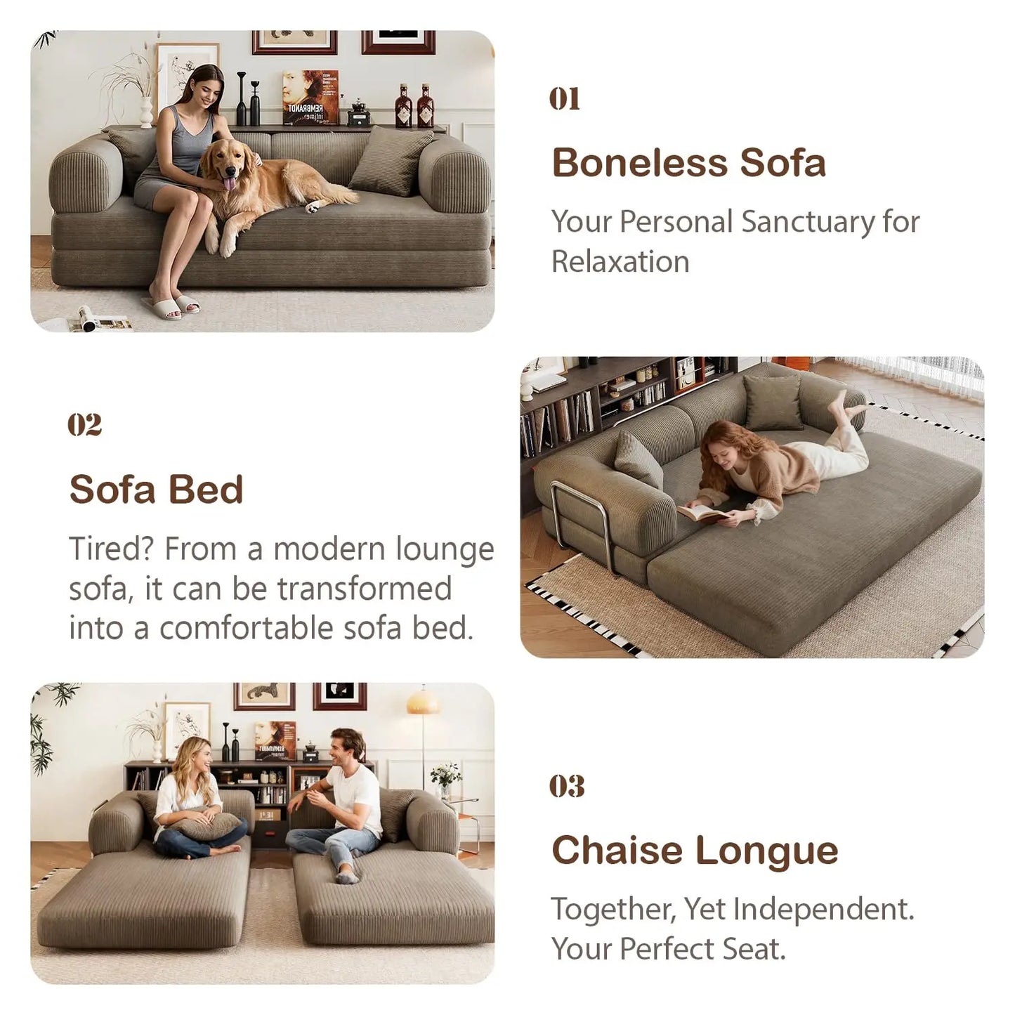 4 In 1 Corduroy Convertible Sleeper Sofa Bed Futon Loveseat