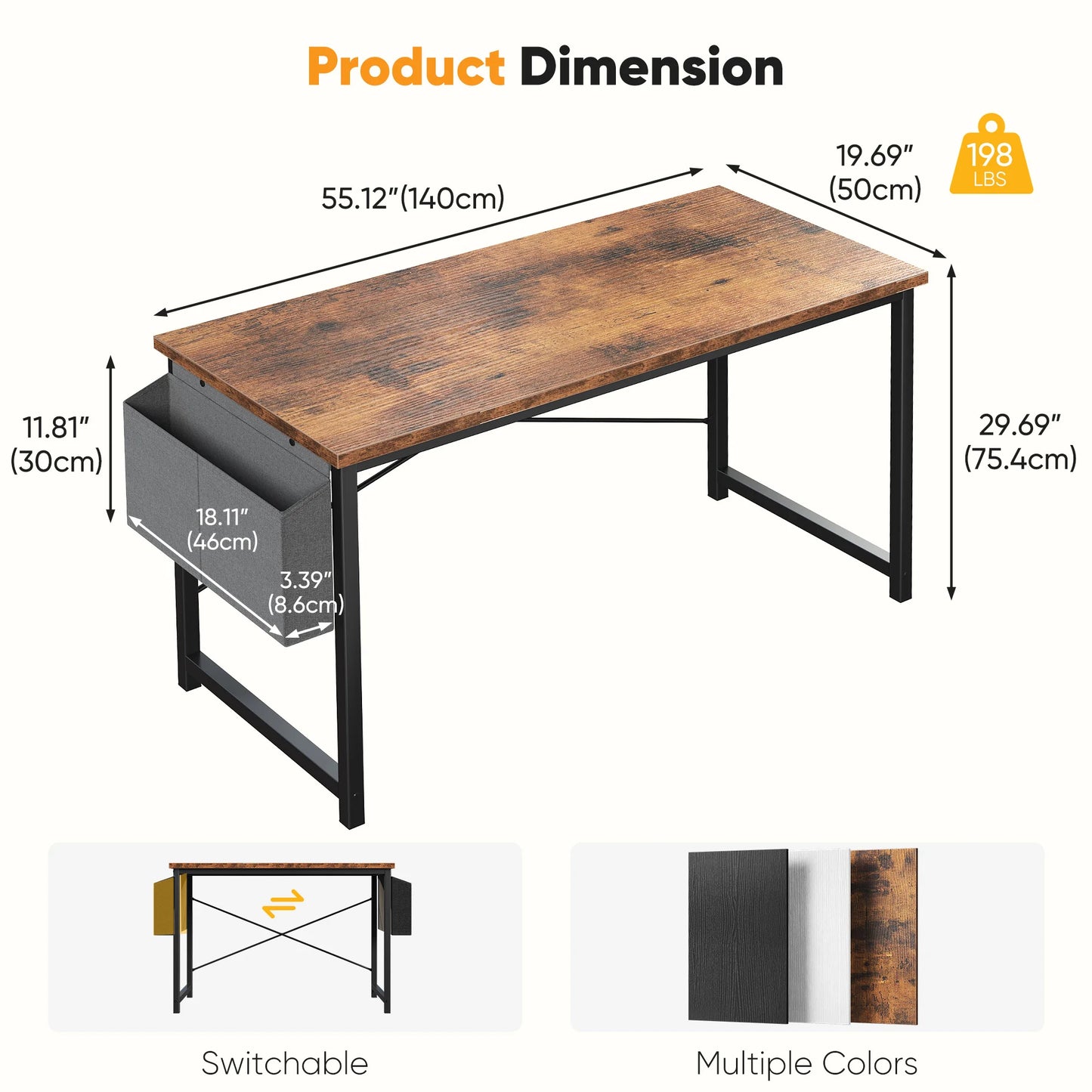 JHK Adjustable Computer Desk Wood Tabletop Storage Bag