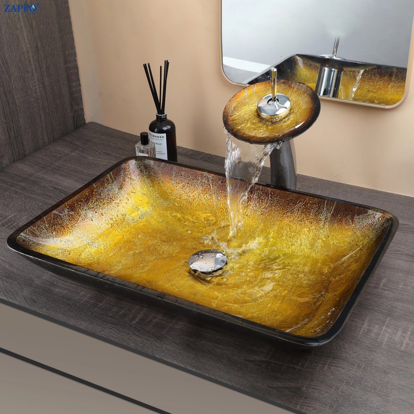 YANKSMART Tempered Glass Basin Sink Vessel With Faucet Set