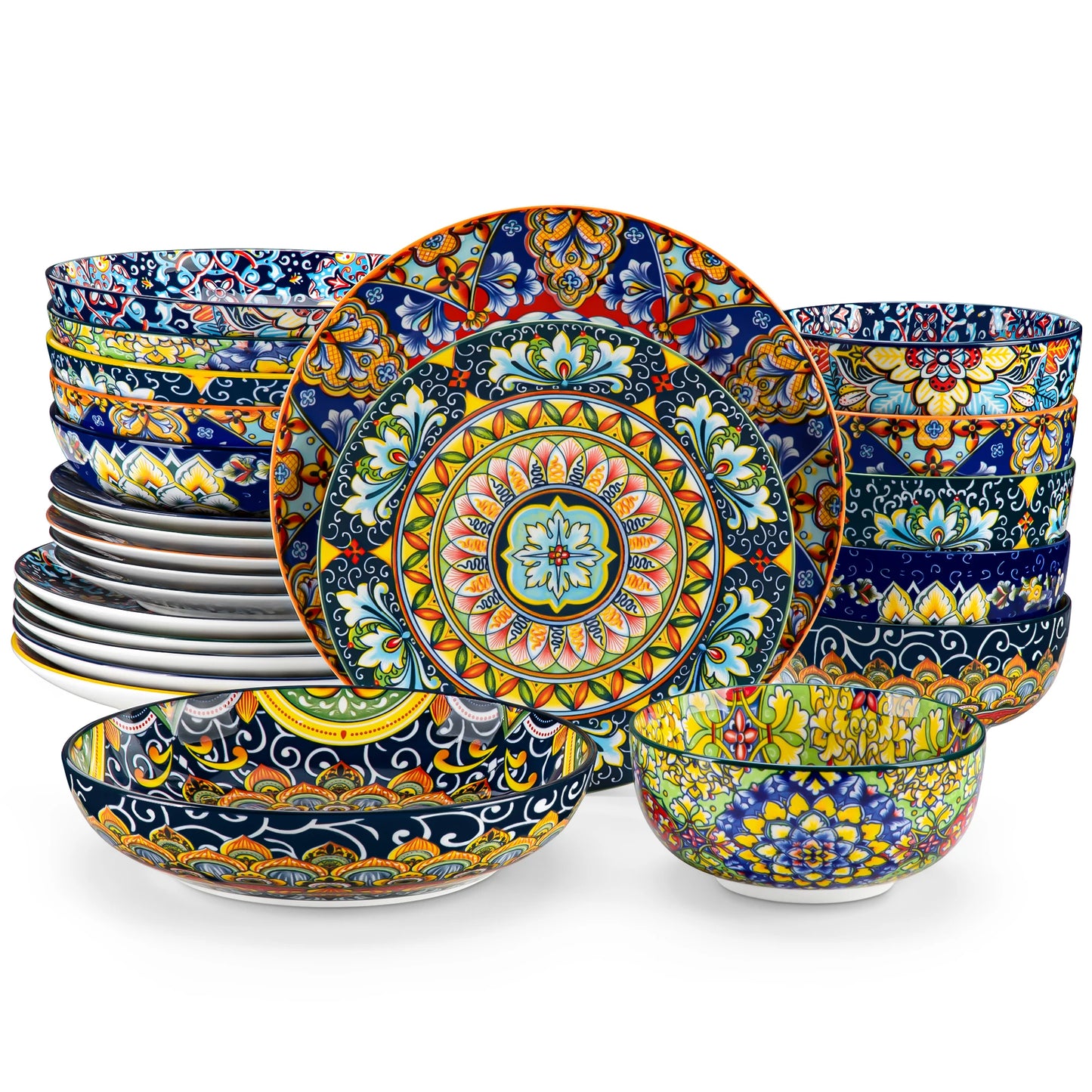 Malacasa 24 Piece Bohemian Style Dinnerware Set Porcelain Ceramic