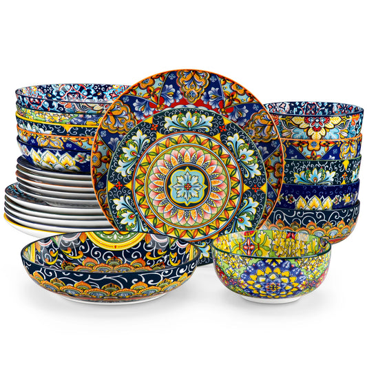 Malacasa 24 Piece Bohemian Style Dinnerware Set Porcelain Ceramic