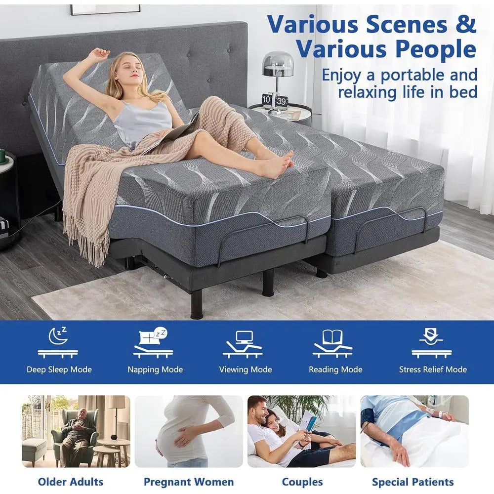Memory Foam Mattress On Adjustable Bed Base With Wireless Remote
