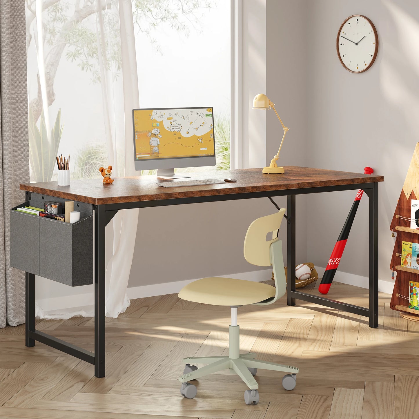 JHK Adjustable Computer Desk Wood Tabletop Storage Bag